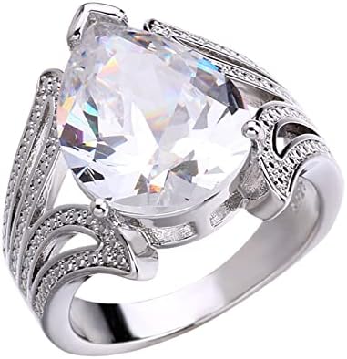 Циркон прстен во форма на круша со капки со вода креативно пенливо дијамантски ангажман сребрен накит тинејџери