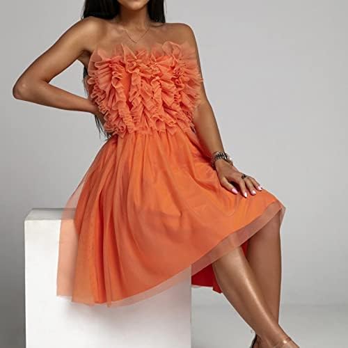 Краток подуен матурска фустан за жени за жени без ретроспективни мрежи за роденденски фустани цврсти бои руфли коктел фустани