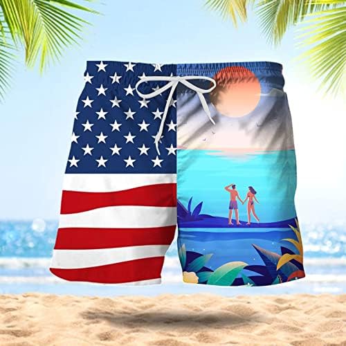 Машка Мода Денот На Независноста Печатени Врзани Хавајски Плажа Одговара Спорт Секојдневен Шорцеви Панталони