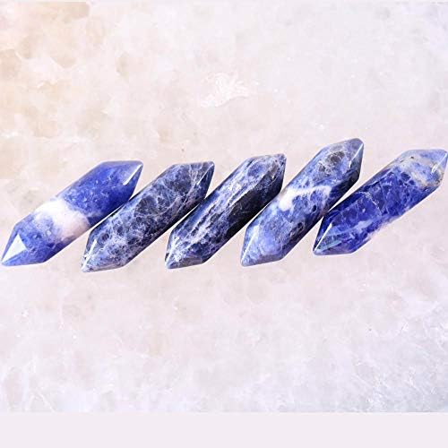 Yenoshi 8x32mm Природни камења Сино содалит Хексагонално заздравување посочи Реики Чакра без дупчење дупки мониста одговара на