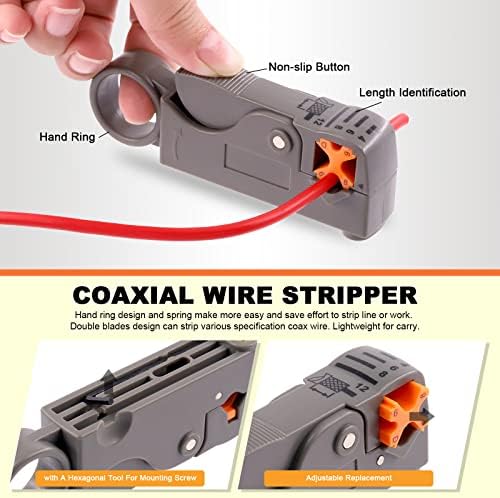 Tanstic 25pcs Coax Cable Crimper Clit, вклучително и клевети за прицврстување и ленти за коаксови, жици за кабелски конектори F компресија конектори