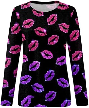 Jjhaevdy Women Women Day Day Day Burter Reck Reck Tops Долги ракави џемпери сакаат срцеви графички џемпери за двојки кошули