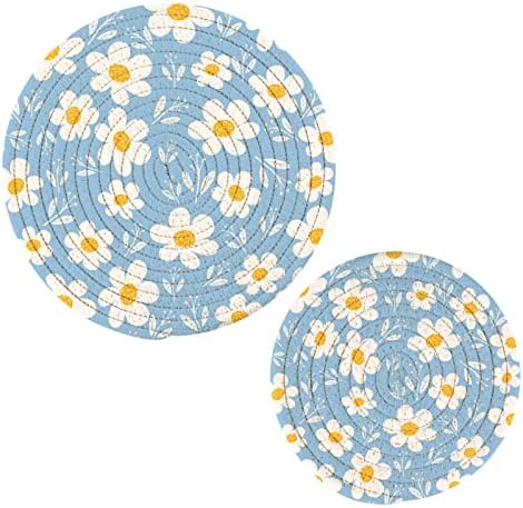 Umiriko бели цвеќиња цветни сини тенџери за сини тенџериња поставени 2 парчиња, постери за кујнски декор, чиста памучна