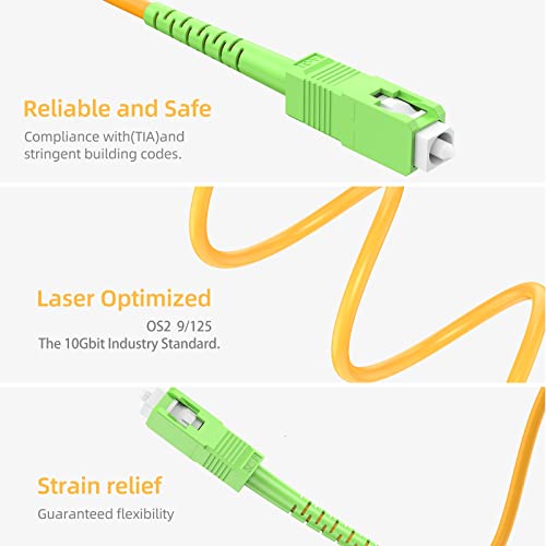 UVOOI влакна Оптички Интернет кабел, кабел за влакна 10ft единечен режим симплекс SC/APC-SC/APC 9/125μm, кабел за оптички влакна Интернет