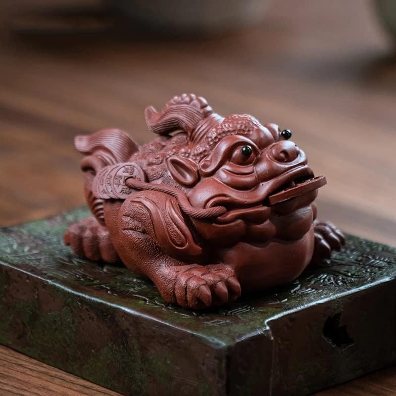 ZSEDP рачно изработени украси за статуи од златна жаба, виолетова глина чај ПЕТ скулптура занаети кинески чај сет декорација подарок