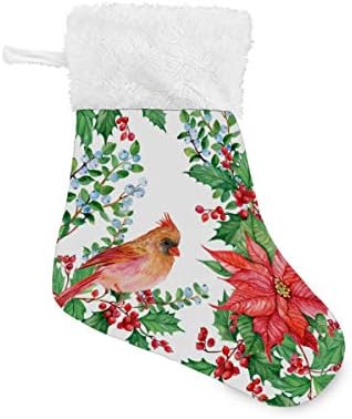 Алаза Божиќни чорапи Poinsettias Birds Classic персонализирани мали декорации за порибување за семејни сезонски празници за забави Декор од 4.7,87 “