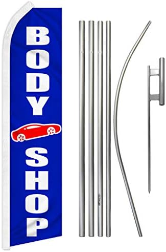 Body Shop Swooper Рекламно знаме и комплет за пол - Совршен за продавници за автомобили за автомобили, механичари, продавници за поправка