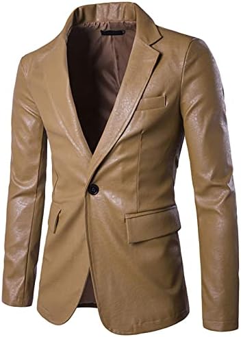 Maiyifu-GJ кожа блејзер за мажи класичен кожен деловен спортски палто, изречена јака, едно копче тенок мото костуми јакна