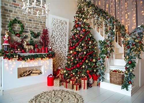 Белеко 10x8ft ткаенина Божиќна празничка фотографија позадина луксузна вила затворен камин Божиќни дрвја подароци декор позадина за