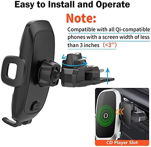 Lequiven безжичен полнач за автомобили монтирање за iPhone 14/13, држач за слот за ЦД со клип за воздушно вентилатор, автоматски полнач за полнач