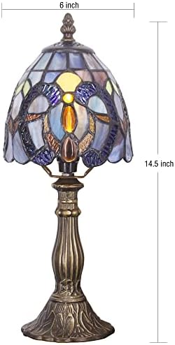Rhlamps Мал Тифани ламба Облачен стил Олежен стаклен ламба, 14 висока луксузна мини акцент ламба, мемориска ламба за кревет за дневна соба