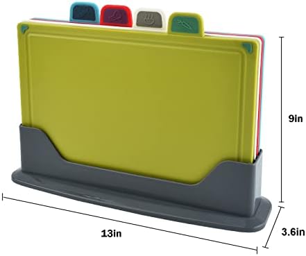 Пластична табла за сечење со полица за складирање.Подебела Табла За Сечкање Поставена Со Икона За Храна Кодирана во Боја За Различни Видови