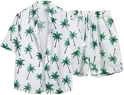 2 парчиња облека Облеки за мажи голема и висока гроздобер хавајски кошула и кратки комплети тропски обични мускулни маици костуми костуми