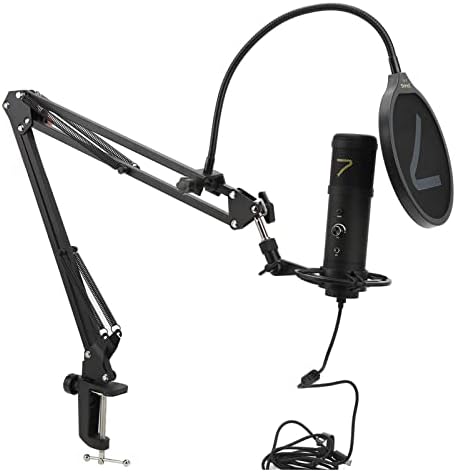 Микрофон за кондензатор на професионално студио Ashata, USB микрофон 192kHz 24bit компјутерски кардиоиден подкаст за кондензатор