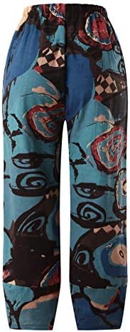 Wocachi Women Dandelion Print Harem Capri панталони со џебови лабави дно палацо панталони обични широки пантолони за нозе