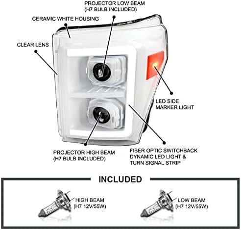 SPEC-D Tuning Switchback LED Бар Специјално Издание Арктикот Бел Проектор Фарови Компатибилен со 2011- Форд F250/F350/F450/F550 Супер Должност