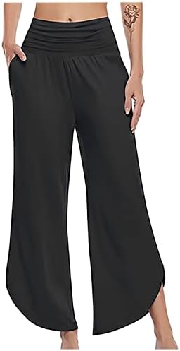 Dreamlascar женски салон панталони со џебови лабави се вклопуваат широки нозе обични јога џемпери удобни спортови со високи половини
