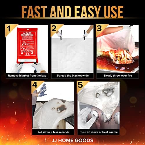 JJ Домашни производи за итни случаи пожар - 5 пакувања 40 x40 со 5 куки и 5 пар нараквици, безбедносни ќебиња за потиснување на пламен за