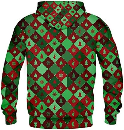 Зимски палто за мажи големо и високо, грда Божиќна графичка задебела Шерпа, наредена фланелна ватиран надворешна облека со аспиратор, долг