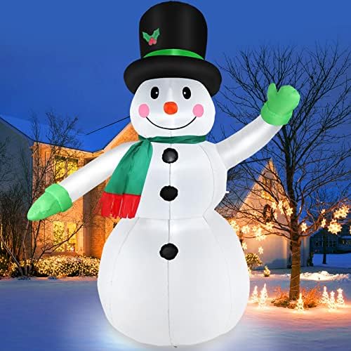 7 FT Божиќни надуени надуенини украси на снежни работи на отворено, Божиќни издувани снежни луѓе со LED светла и црна капа, зимски декор