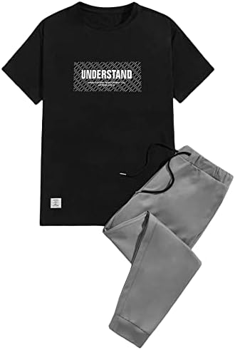 Горглитер машка облека со 2 парчиња графичка буква со кратки ракави маички за џогирање џогерни комплети