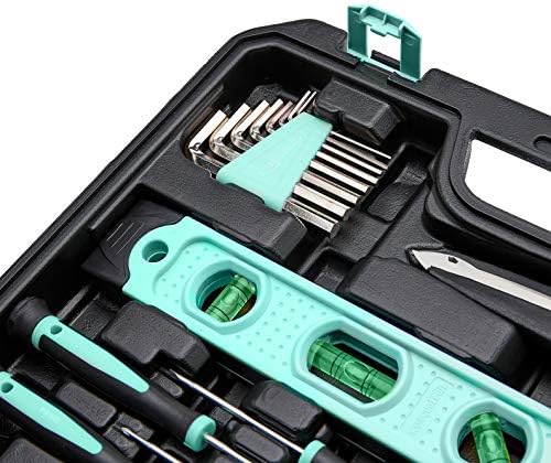 Комплет за алатки за домаќинство во Амазон со кутија за складирање на алатки-142-парки, тиркизни и nsонсон и nsонсон, преносен