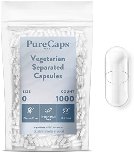 PURECAPS USA - Големина 0 Празни чисти капсули со вегетаријанска и вегетаријанска пилула - Брзо растворање и лесно сварливо - Конзерванс