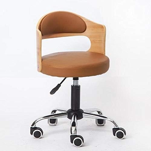 Столче за вртење на седло со тркала ， спа столица со кафеава синтетичка кожа седиште ， прилагодлива висина 43-53 см ， Поддржана тежина 160
