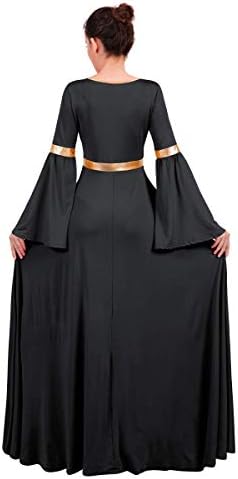 Womenените металик против вратот пофалби танцувачки фустан Литургиски богослужение костим био боја bellвонче со долги ракави црковни