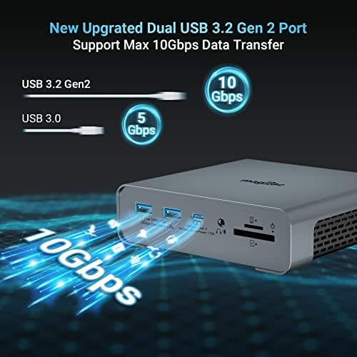 USB C Докинг Станица Троен Монитор, 16 во 1 Лаптоп Докинг Станица USB C Пристаниште со 2 HDMI, 4K/60Hz DP, 8 USB Порти, 65W AC Адаптер,