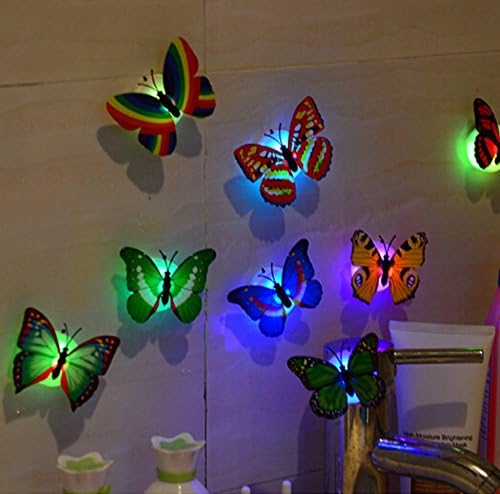 U/d 10 парчиња 3Д предводена декорација на пеперутка ноќно светло налепница единечна и двојна wallидна светлина за градинарски двор тревник