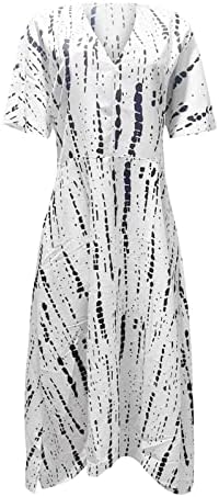 Облека на плажа Фрагрн за жени 2023 година, женски летен цветен печатен фустан на плажа со кратки ракави со кратки ракави на вратот