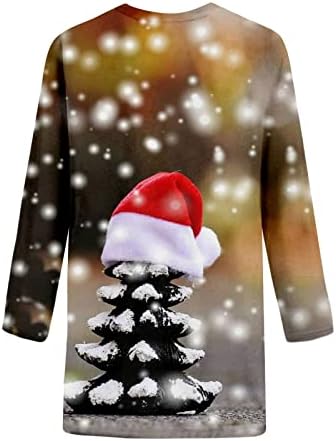 Flekmanart Women Gurly Christmas Commper O-Neck Tops Loose Bluze грда Божиќни маици 3D печатени лежерни пулвер со долг ракав