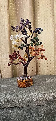 GemTut 7 Chakra Tree Crystal Bonsai Fortune Money Tree за богатство и просперитет-домашна канцеларија декор духовен подарок со златна