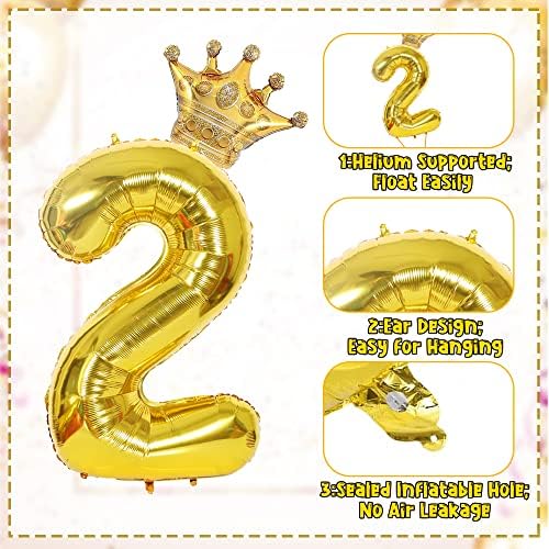 40 инчи злато 2 броеви балони Mylar Foil Crown Balloons 2 -ри роденденски украси за забави за момчиња девојчиња umамбо гигант 2