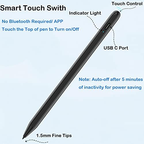 Stylus пенкало за Apple iPad со отфрлање на дланката, активен молив компатибилен со 2018-2022 iPad Pro 11 & 12.9 инчи, iPad 10-ти/9-ти/8-ми/7-ти/6-ти