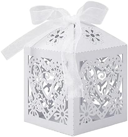 Froiny 100 парчиња/многу шупливи кутии за бонбони со хартија од срце, бела забава за торби за подароци, залихи за свадба бебе туш, 5см x