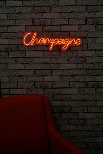 23,6 Неонски знак на шампањ, рачно изработен лево неонски лесен wallиден декор за украсување на забави за домашни кафеани
