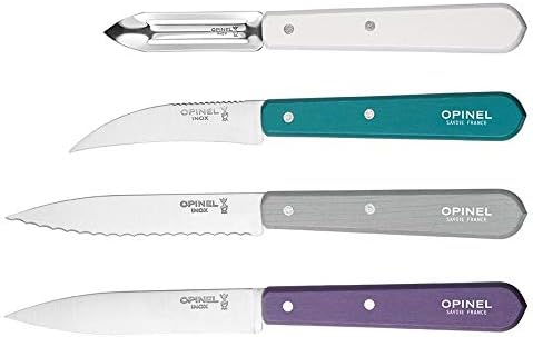 Opinel Les Essentials Мала кујна 4 парчиња нож за нож - нож за пареа, засилен нож, кора, нож од зеленчук, отпорен на корозија висок јаглероден