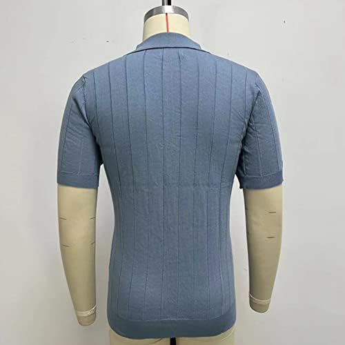 Машка солидна боја со кратки ракави за кратки ракави, деловна маица класичен фит плетен голф кошула пуловер лето лента