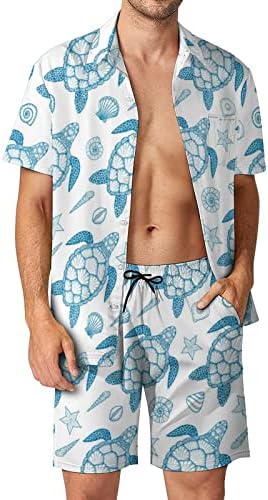 Морска желка и школки мажи 2 парчиња хавајски сет копче-долу кошули со кратки ракави, панталони за плажа лабави вклопени манжетни тренерки