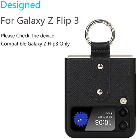 Зузт за Galaxy Z Flip 3 5g Премиум Кожна Футрола Со Прстен | Ултра Тенок | Ремен За Вратот | Отпорен На Гребење | Навлака За Покривање На Штандот