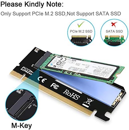 NVME PCIe x16 Адаптер, Electop M. 2 Клуч-M SSD НА PCI 3.0 Експрес Експанзија Картичка, Поддршка 2230/2242/2260/2280 Со Топлина Мијалник, Компатибилен
