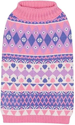 Боровинки миленичиња живописен тон сладок зимски дизајнер на џемпер за кучиња пуловер со срце во каранфил розова и чиста јоргована, должина на грбот 10 , пакет од 1 о?