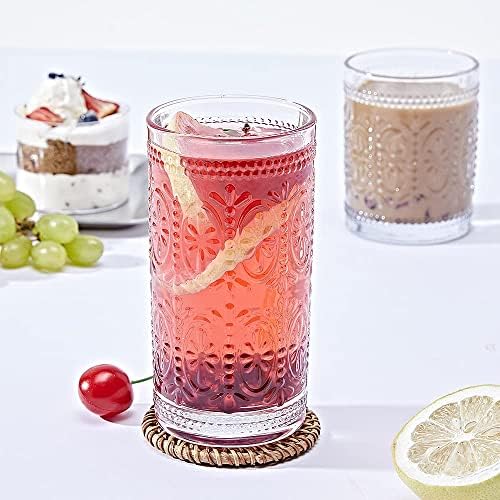 YL-ESH [6 пакет] 12 мл романтични очила за вода, премиум гроздобер стакло, елегантни врежани чаши за пиење, совршен за пиво, виски, пијалок,