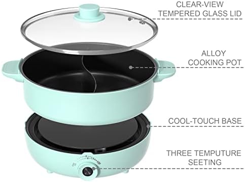 Unaoiwn Електричен топол тенџере со делител 4.2 Qt Shabu Shabu Pot Shoker Nonstick Electric Filetlet Кинески супа од топла тенџере со топла тенџере