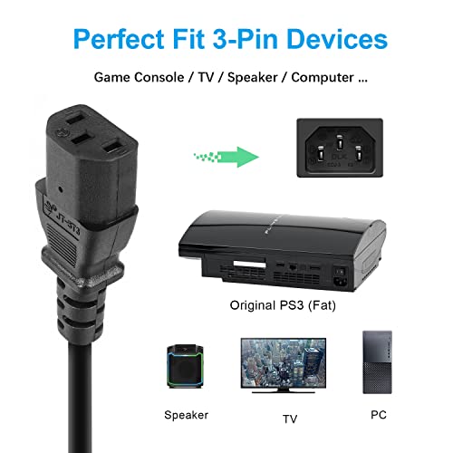 Tpltech 3 Prong AC кабел за напојување за конзола Sony PS3 PlayStation 3 Универзална замена на кабелот за напојување