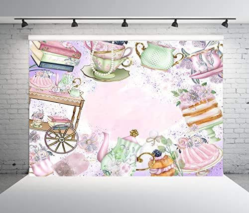 Белеко 10x8ft ткаенина чај забава тема за позадината Ајде да разделиме розов цветен чај забава позадина акварел чајници за книги колачи