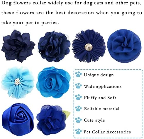 ПЕТ шоу 12 парчиња сини кучиња јака лакови и цвеќиња приврзаност за девојчиња момчиња кученца мачки мали средни кучиња јаки украси украси за