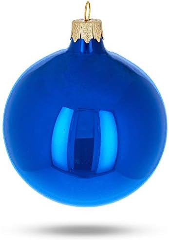 Сет од 6 сјајни божиќни украси со сина стаклена топка 3.25 инчи